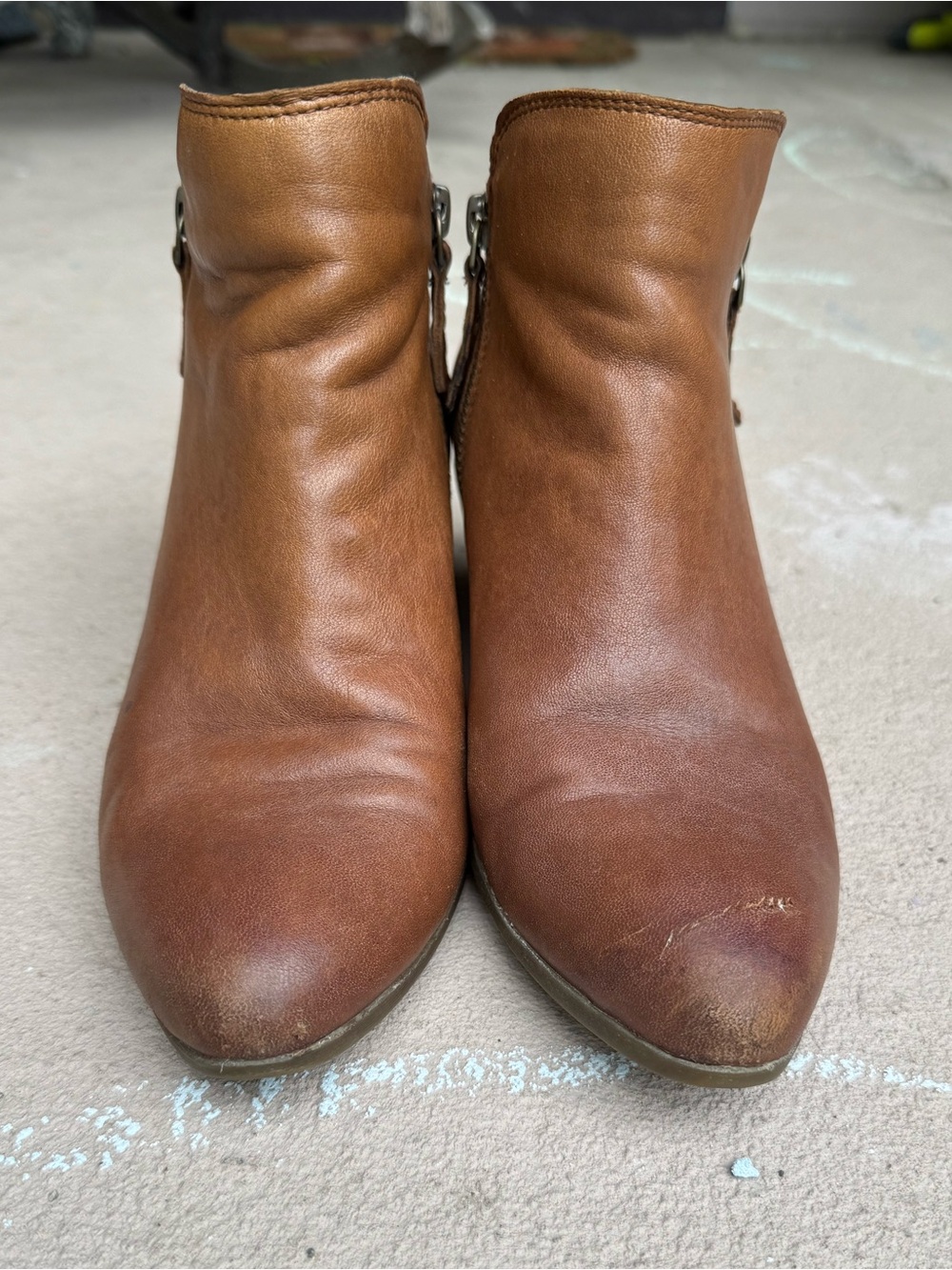 Frye Judith double zip leather ankle booties in cognac brown size 8